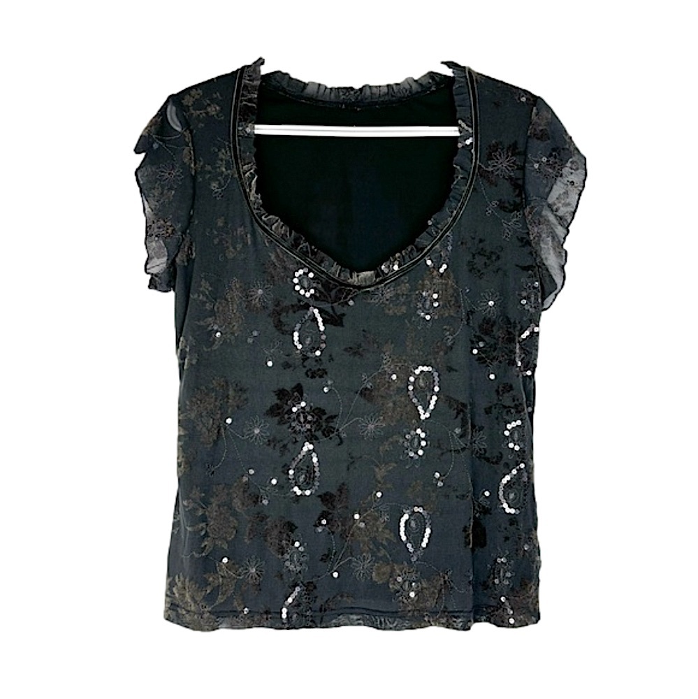 Dark grey velvet and sequin top